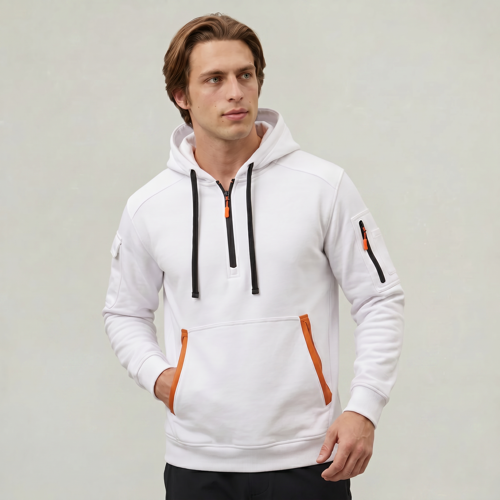 Men's Quarter Zip Tactical Hoodie - Multi-Pocket Fleece Pullover Sweatshirt