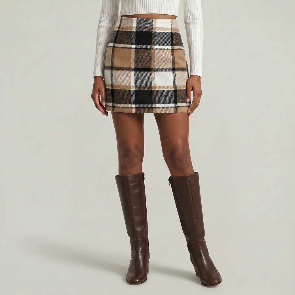 Women’s Plaid A-Line Skirt - High Waist Tweed Style Mini Skirt