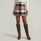 Women’s Plaid A-Line Skirt - High Waist Tweed Style Mini Skirt