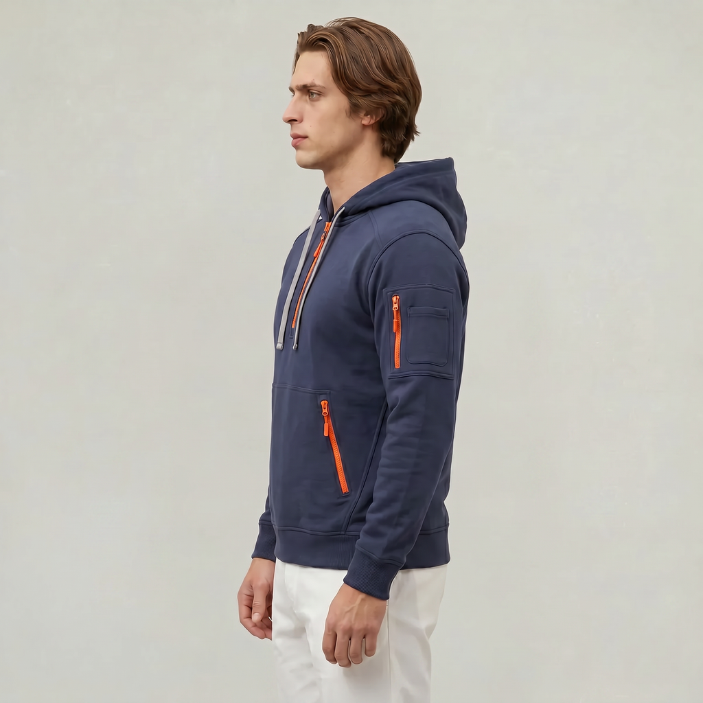 Men's Quarter Zip Tactical Hoodie - Multi-Pocket Fleece Pullover Sweatshirt