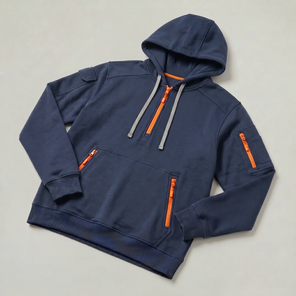 Men's Quarter Zip Tactical Hoodie - Multi-Pocket Fleece Pullover Sweatshirt