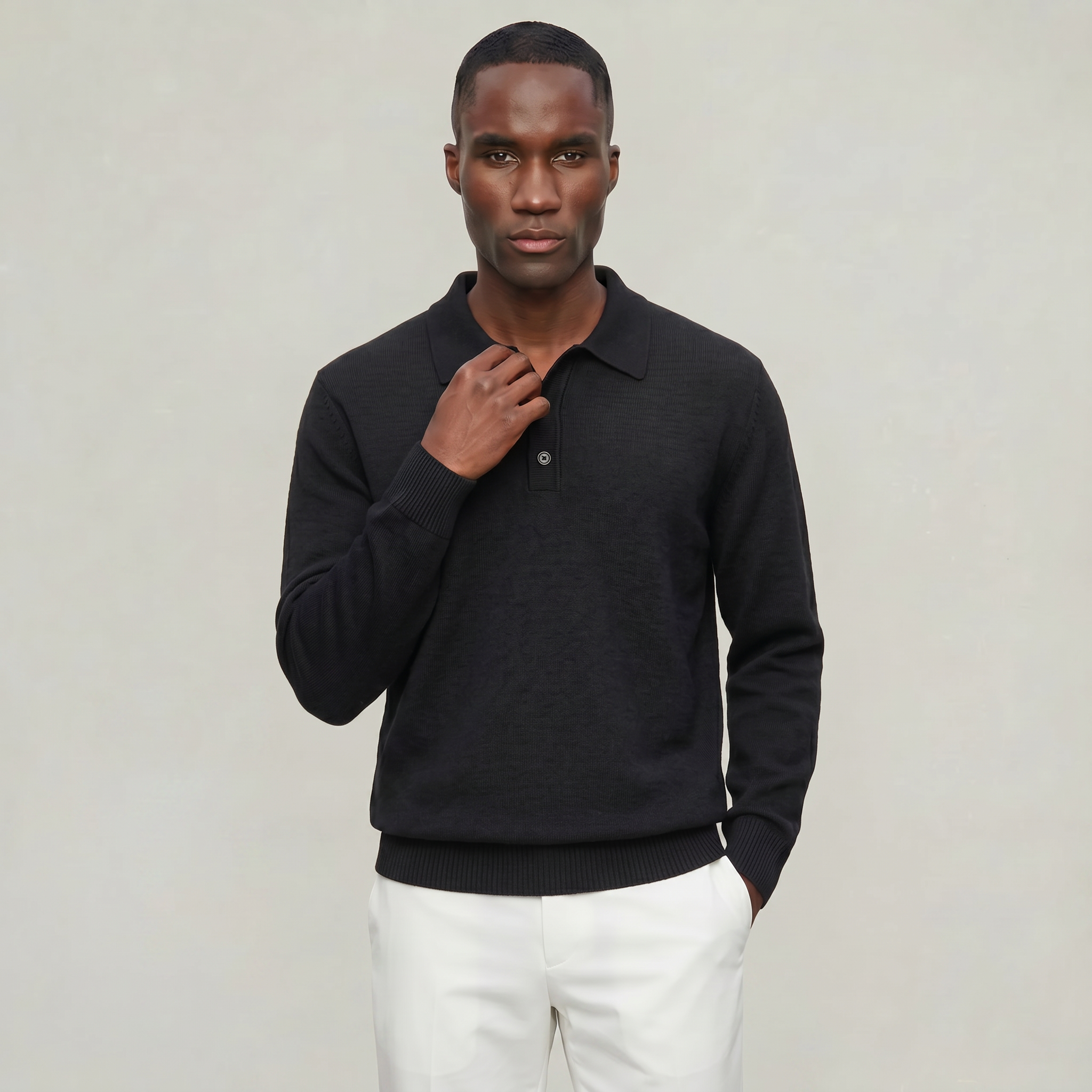 Men’s Polo Sweater - Long Sleeve Regular Fit