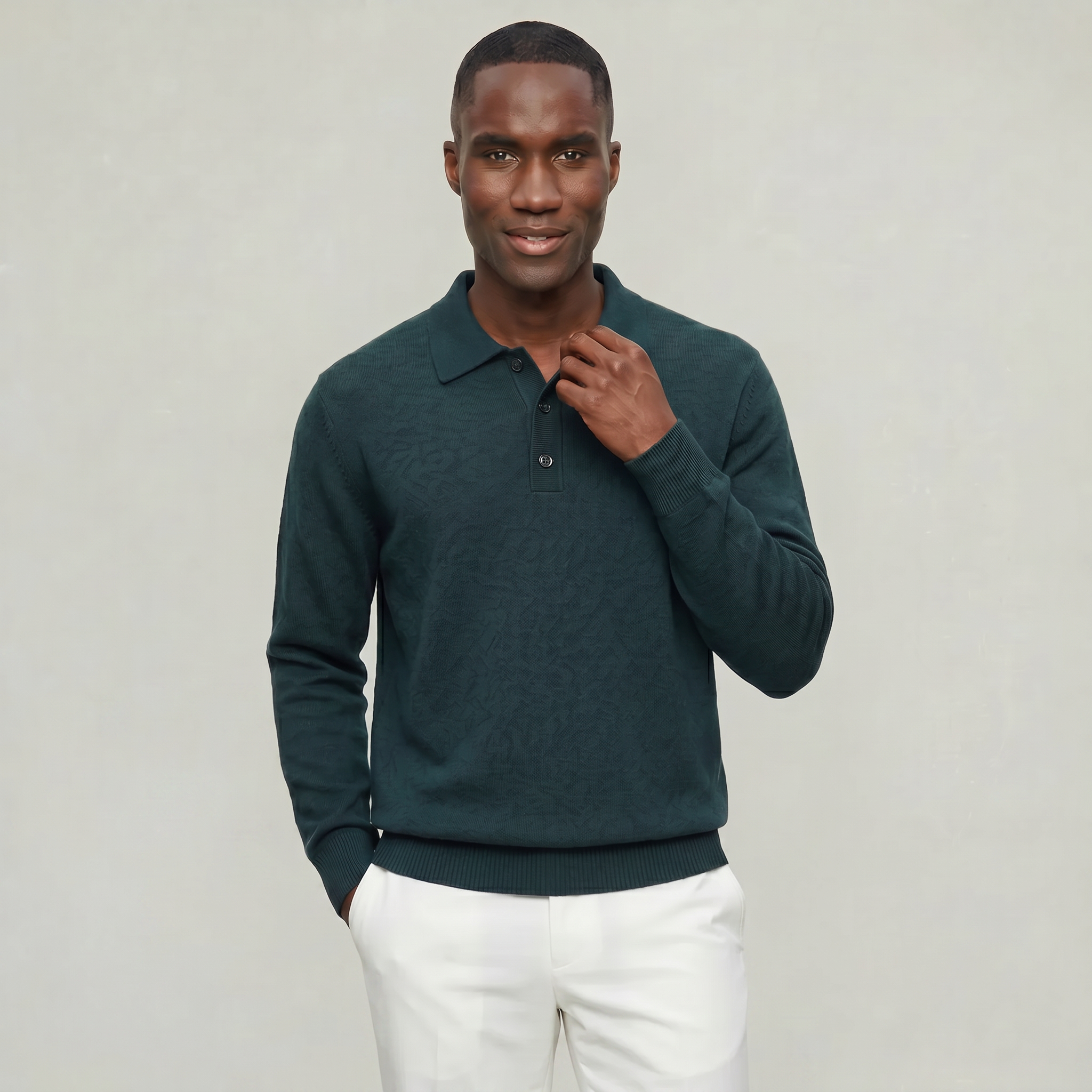 Men’s Polo Sweater - Long Sleeve Regular Fit