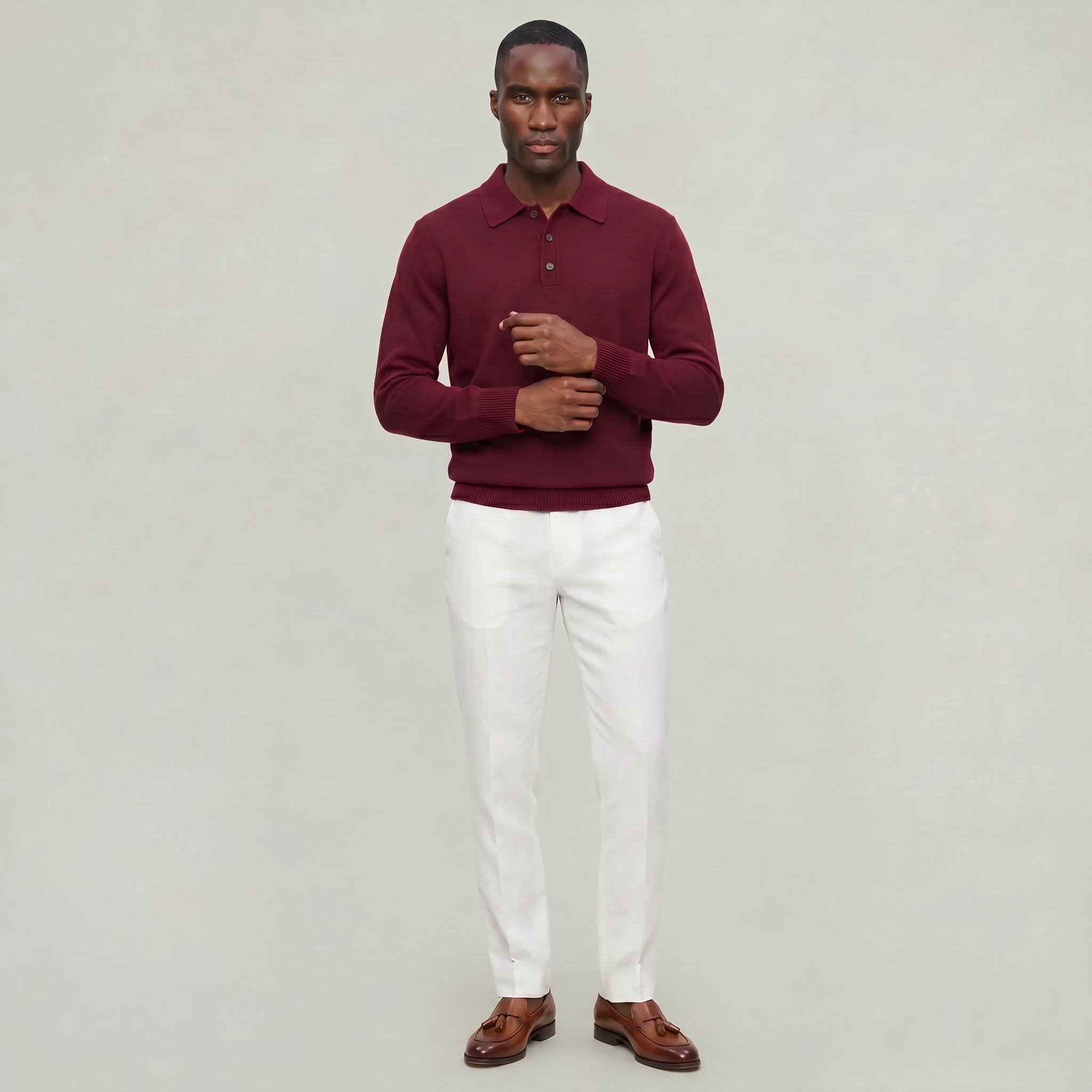 Men’s Polo Sweater - Long Sleeve Regular Fit