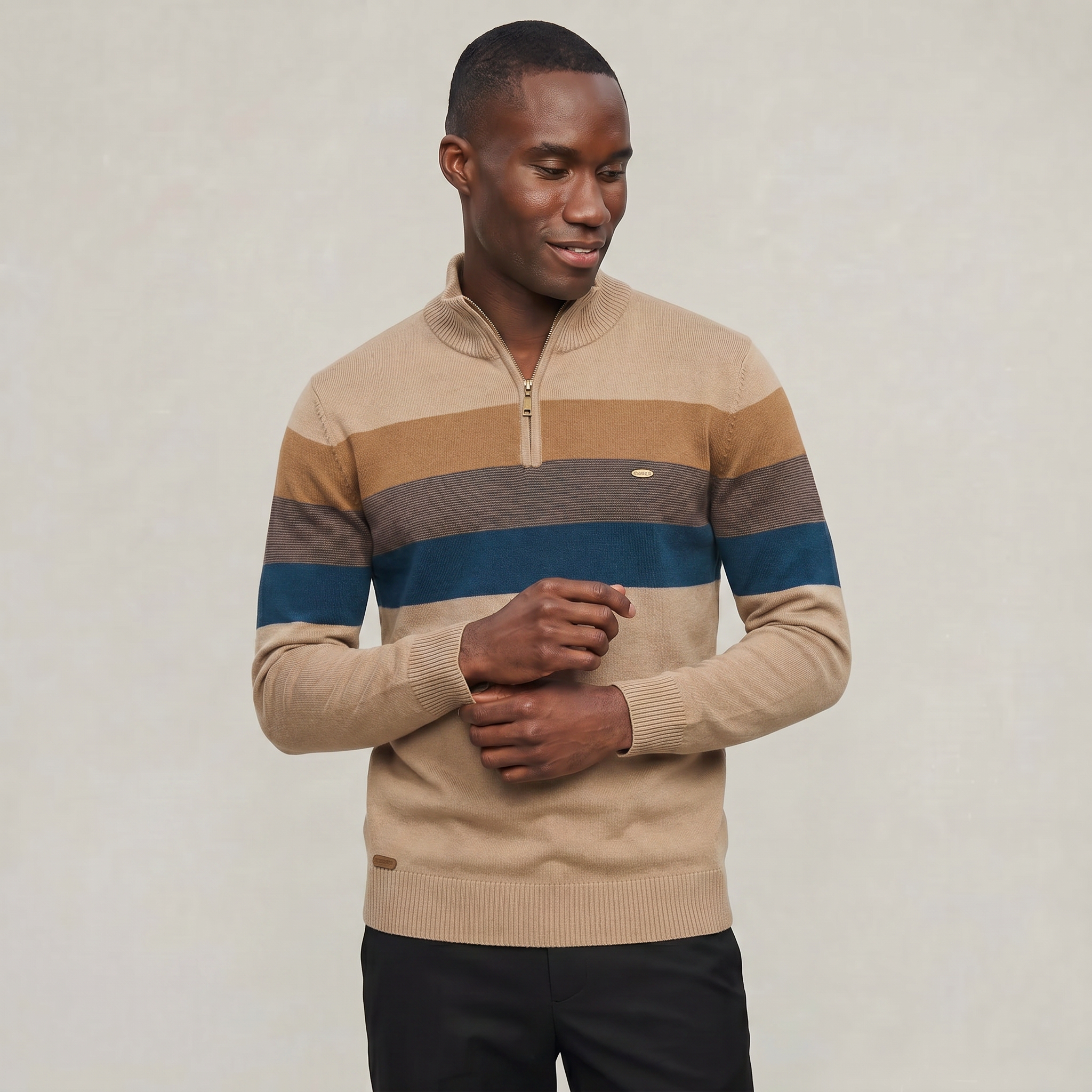 Men's Quarter Zip Sweater - High Neck Color Block Knit Pullover Smart Casual Winter