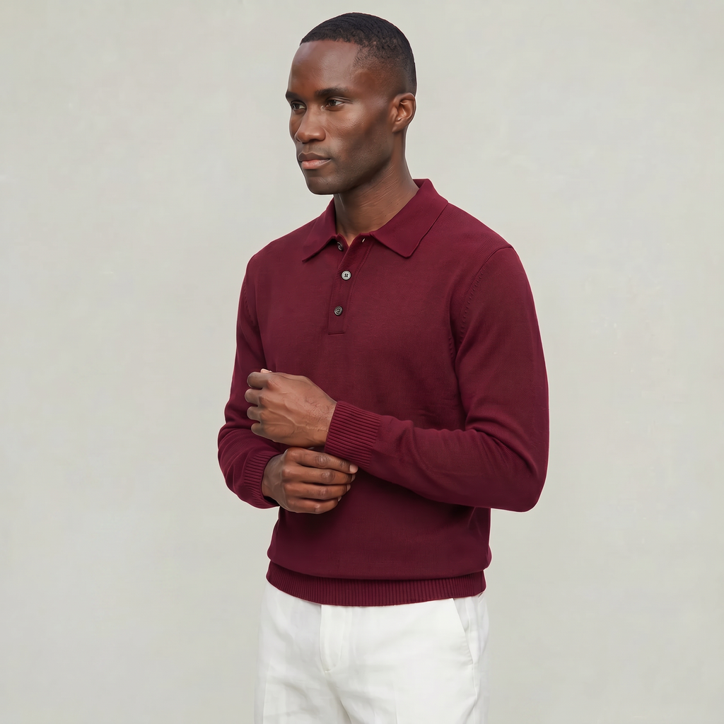 Men’s Polo Sweater - Long Sleeve Regular Fit