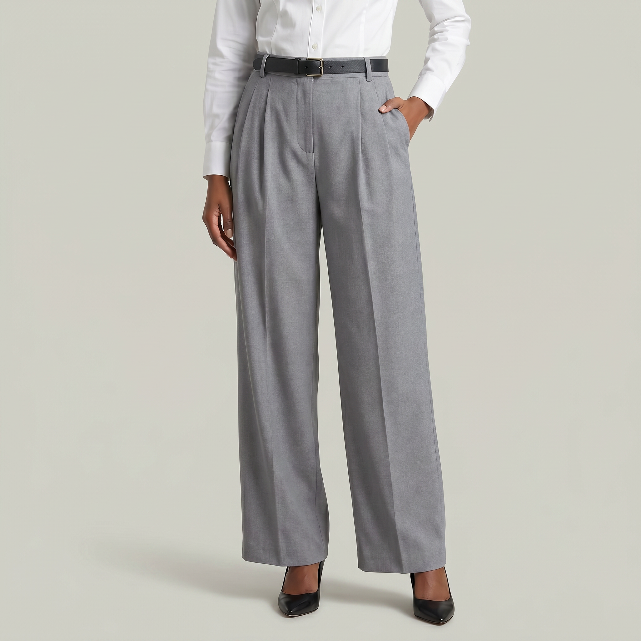 Women’s High Waist Wide Leg Trousers - Smart Casual Tailored Office Pants