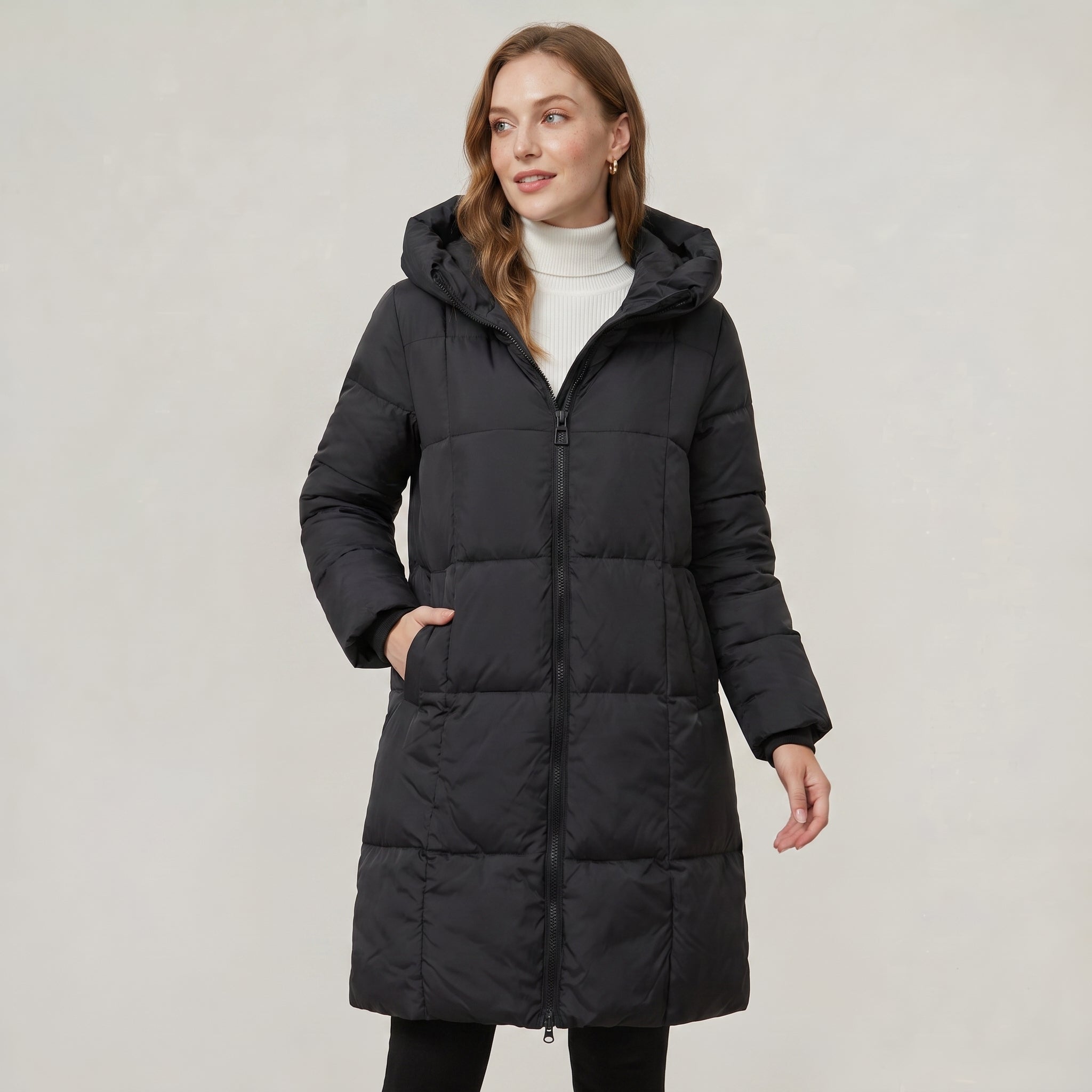 Women’s Quilted Puffer Coat - Long Hooded Regular Fit