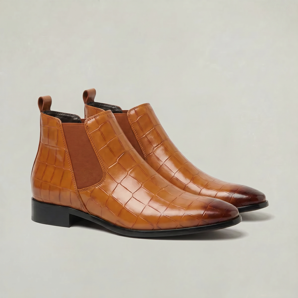 Men’s Croc-Texture Chelsea Boots - Dress Ankle Slip-On Fit