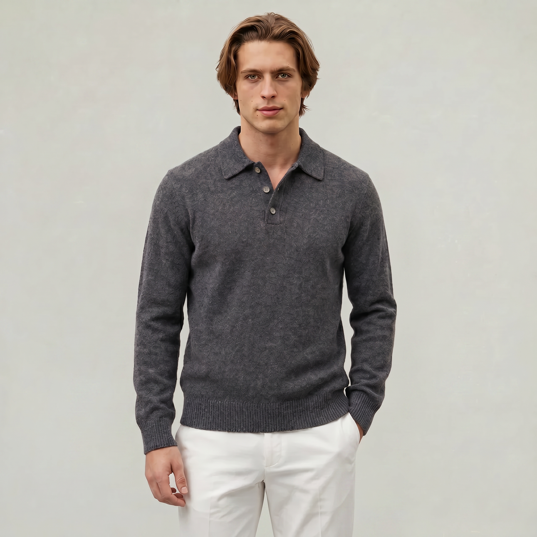Men’s Long Sleeve Knit Polo - Collared Quarter Zip Sweater