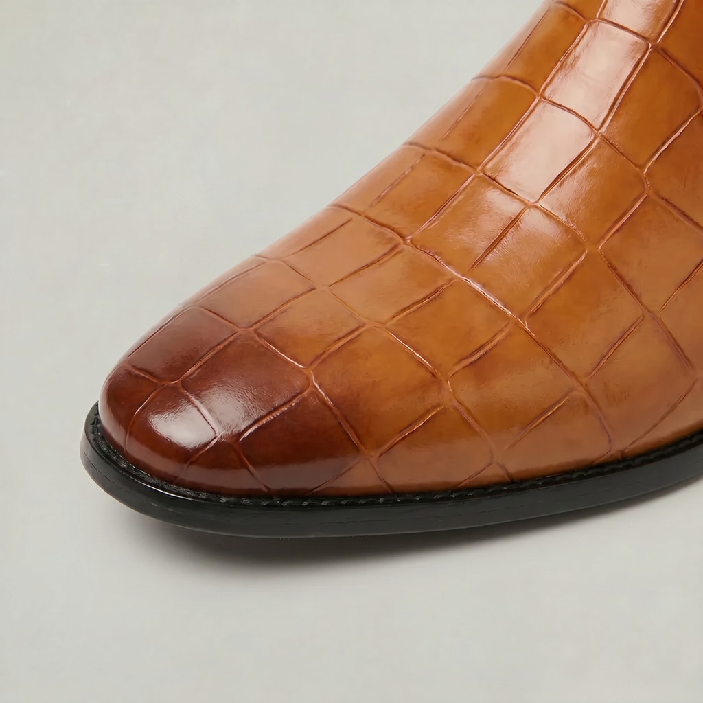Men’s Croc-Texture Chelsea Boots - Dress Ankle Slip-On Fit