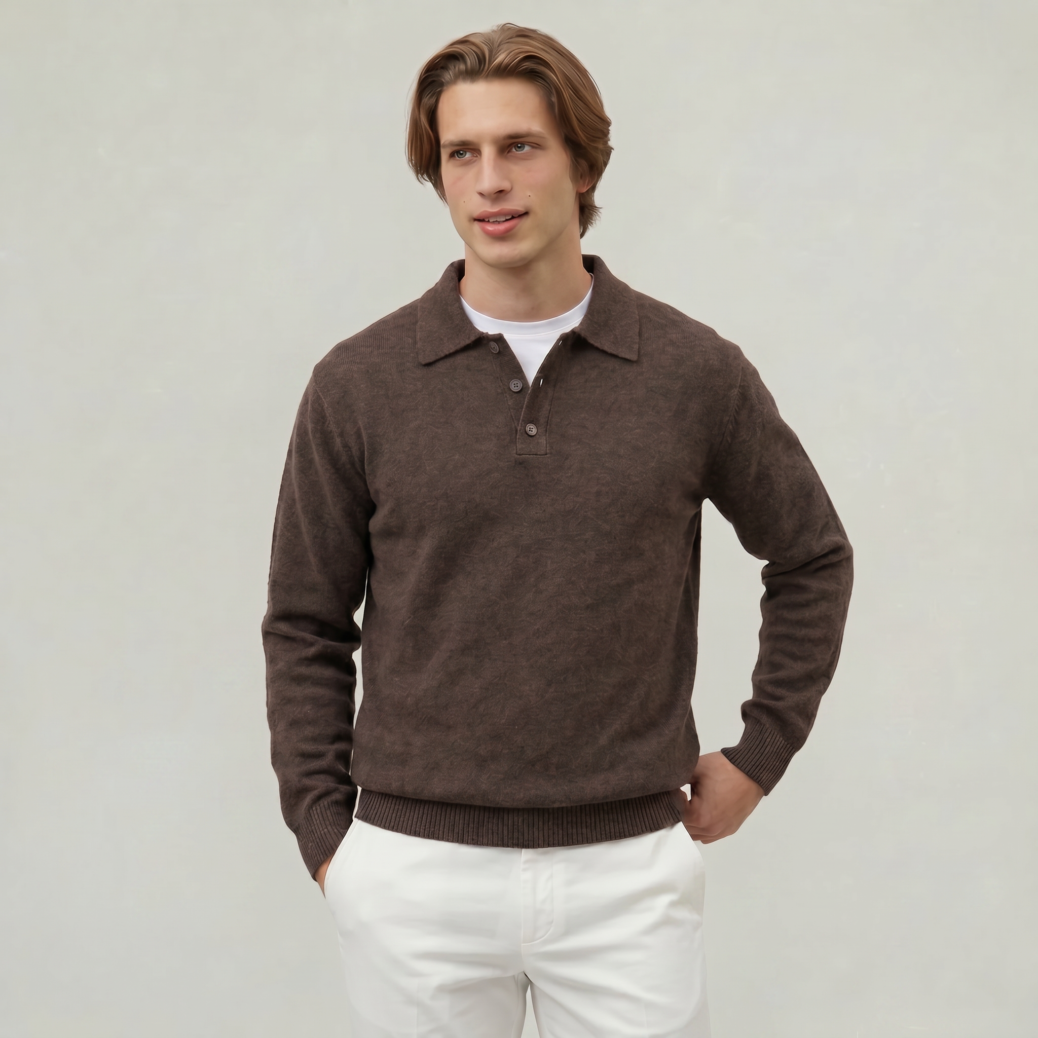 Men’s Long Sleeve Knit Polo - Collared Quarter Zip Sweater