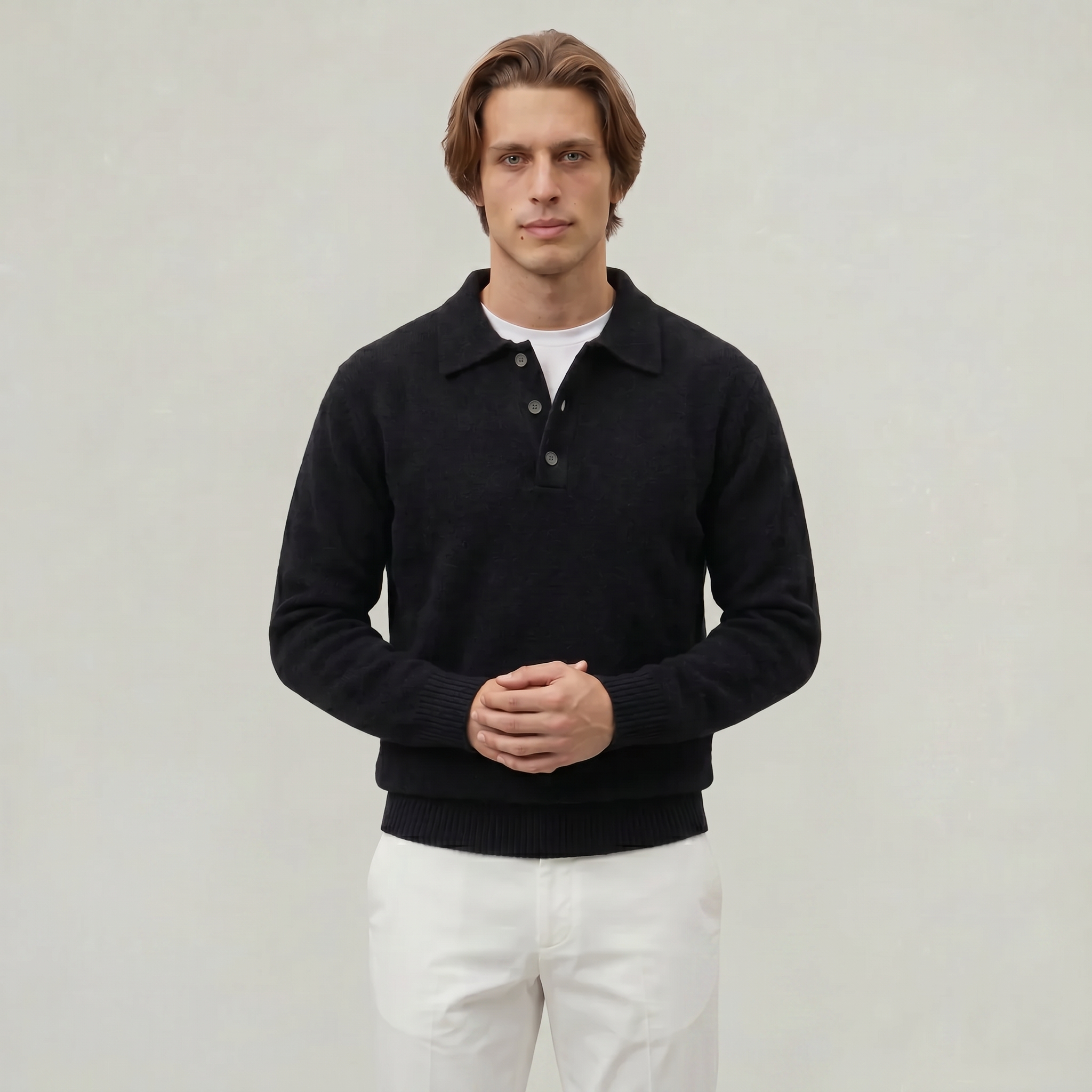 Men’s Long Sleeve Knit Polo - Collared Quarter Zip Sweater