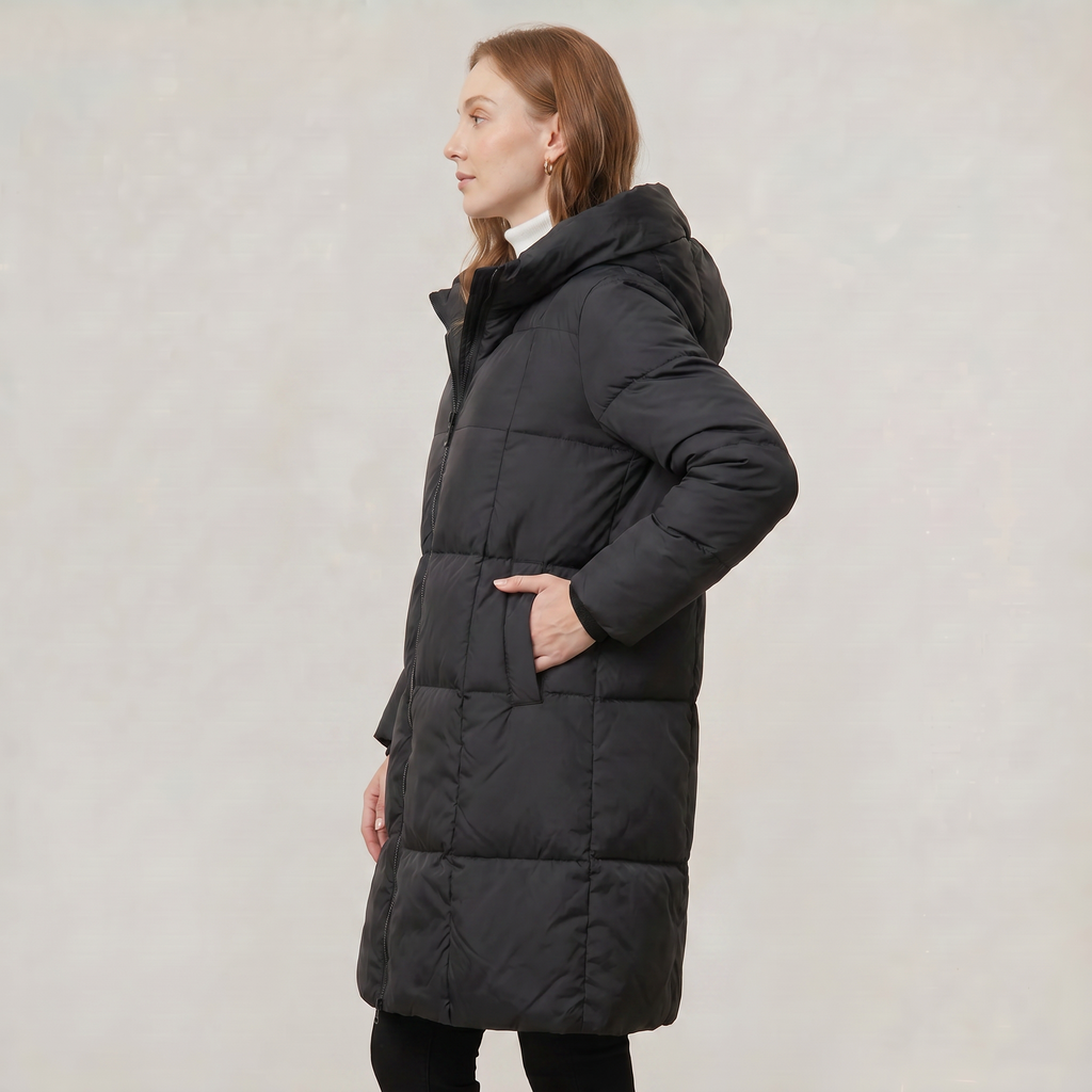 Women’s Quilted Puffer Coat - Long Hooded Regular Fit