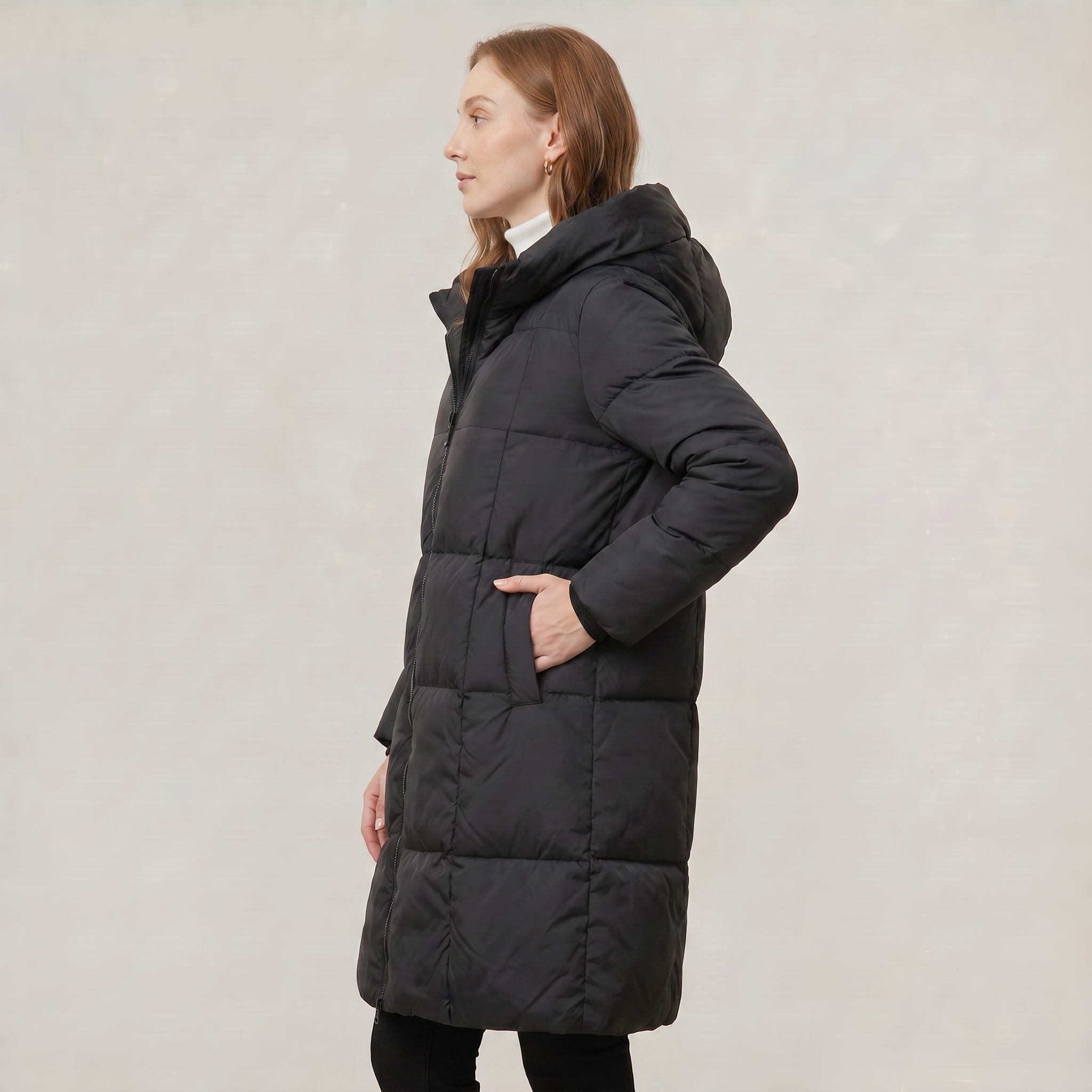 Women’s Quilted Puffer Coat - Long Hooded Regular Fit
