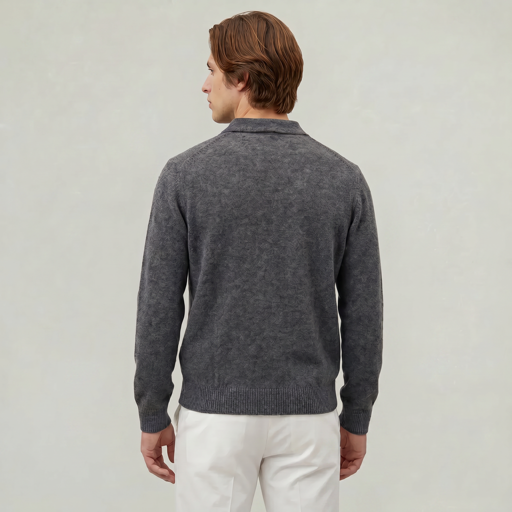 Men’s Long Sleeve Knit Polo - Collared Quarter Zip Sweater