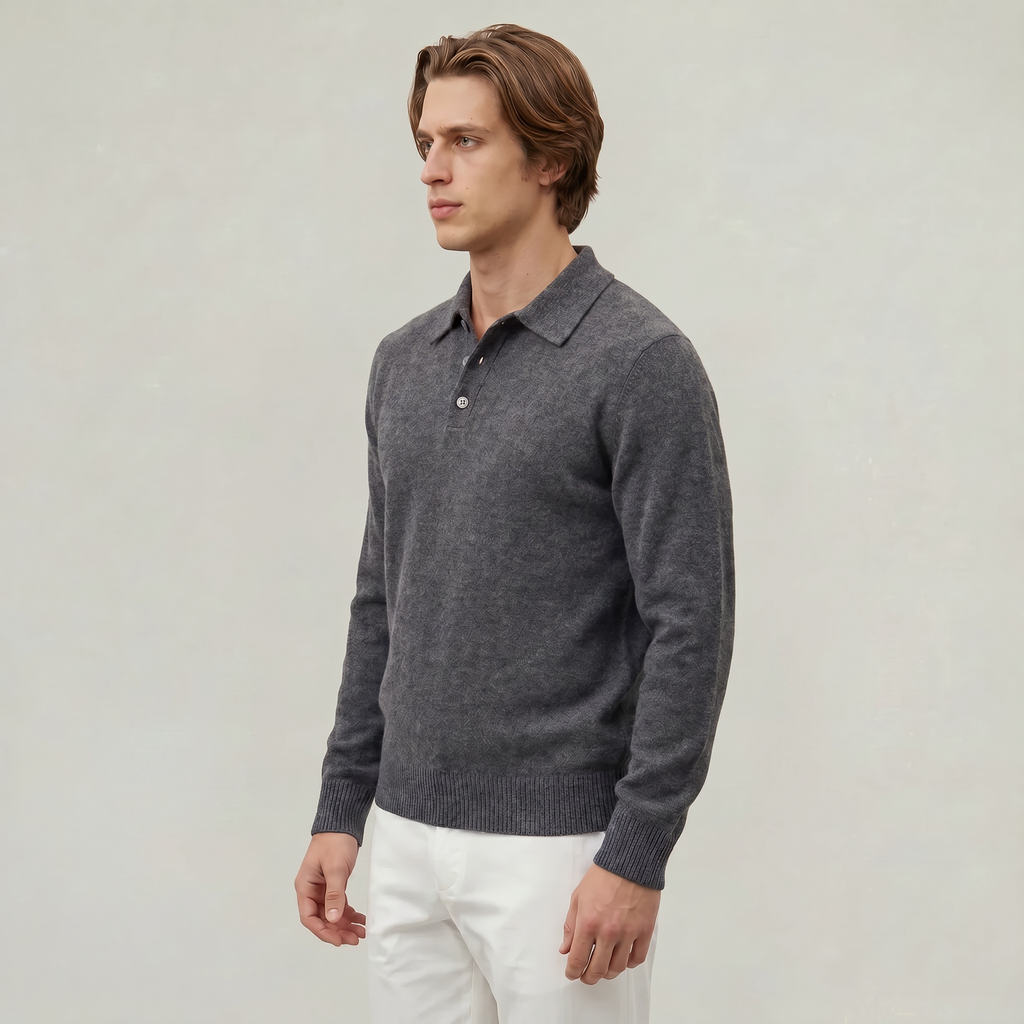 Men’s Long Sleeve Knit Polo - Collared Quarter Zip Sweater