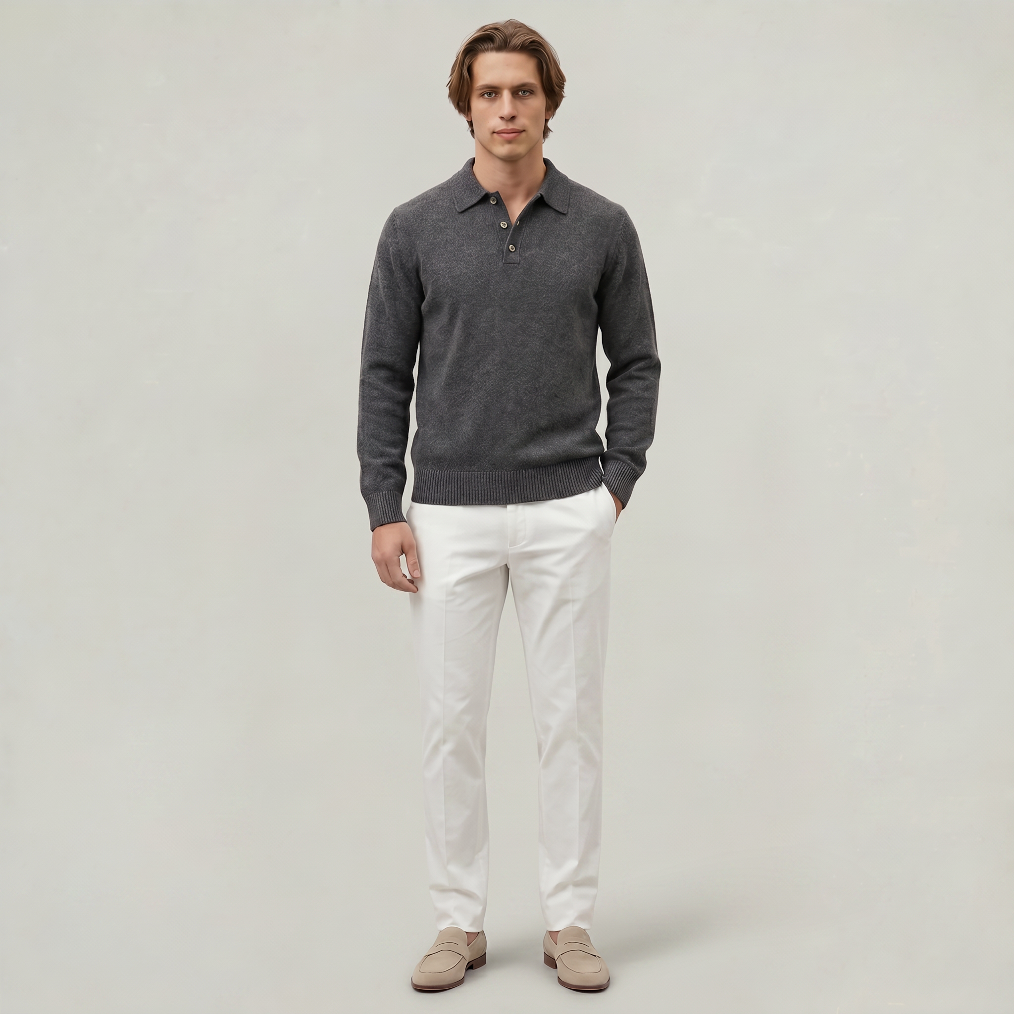 Men’s Long Sleeve Knit Polo - Collared Quarter Zip Sweater