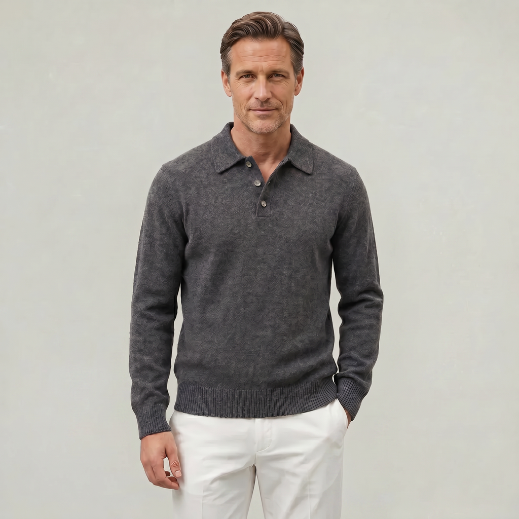 Men’s Long Sleeve Knit Polo - Collared Quarter Zip Sweater