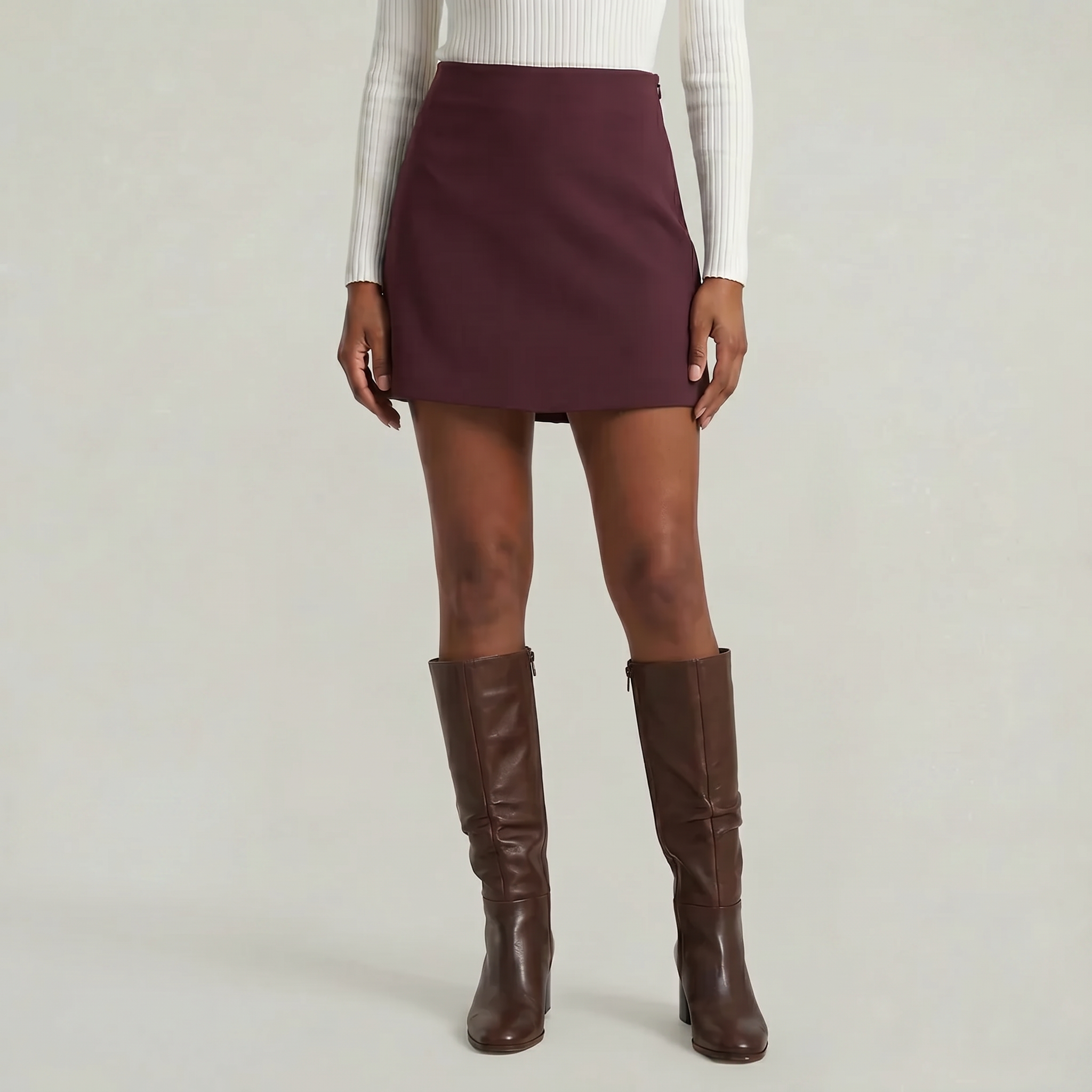 Women’s Solid Skort - High Waist Side Zipper Mini Shorts Skirt