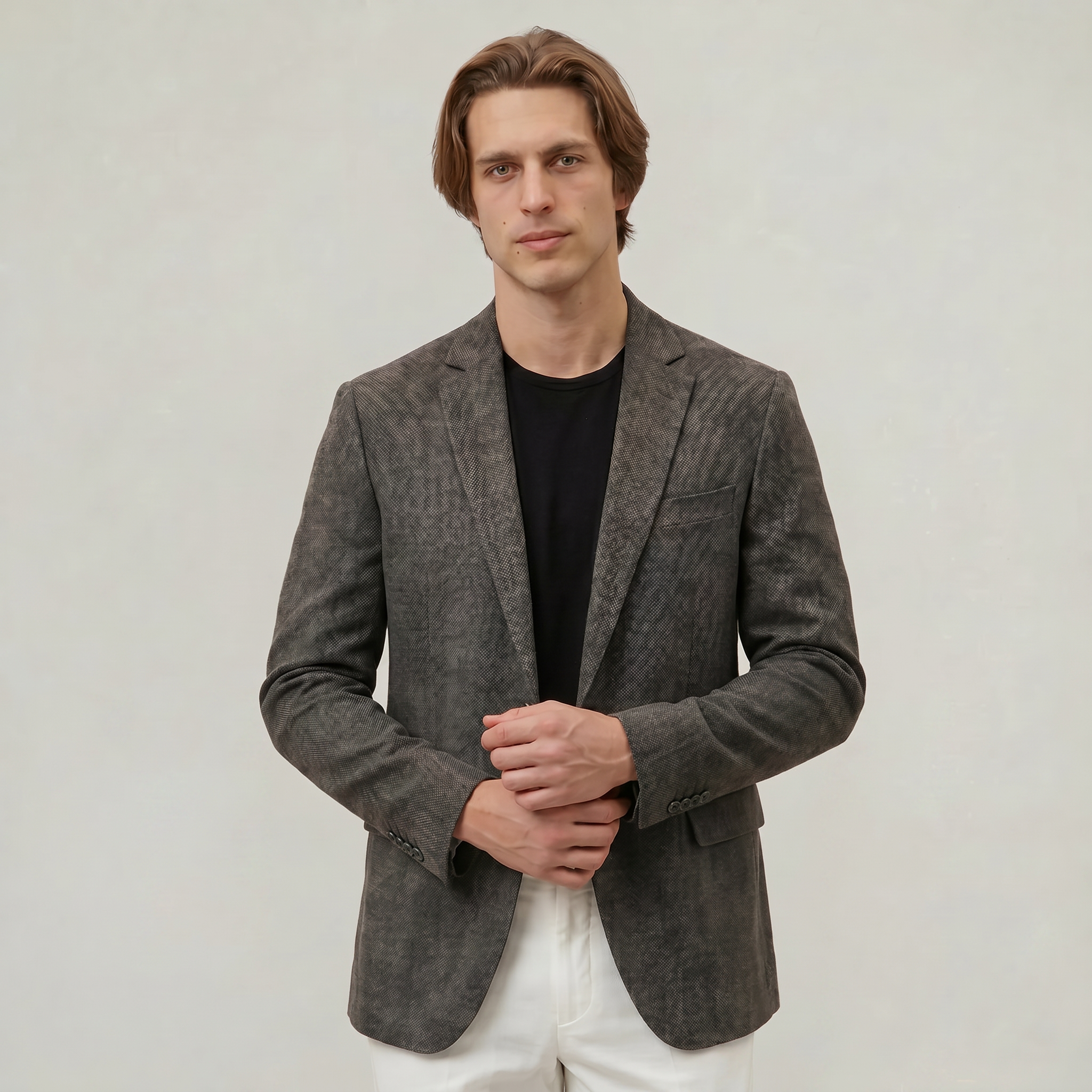 Men’s Wool Tweed Blazer - Single Button Tailored Fit