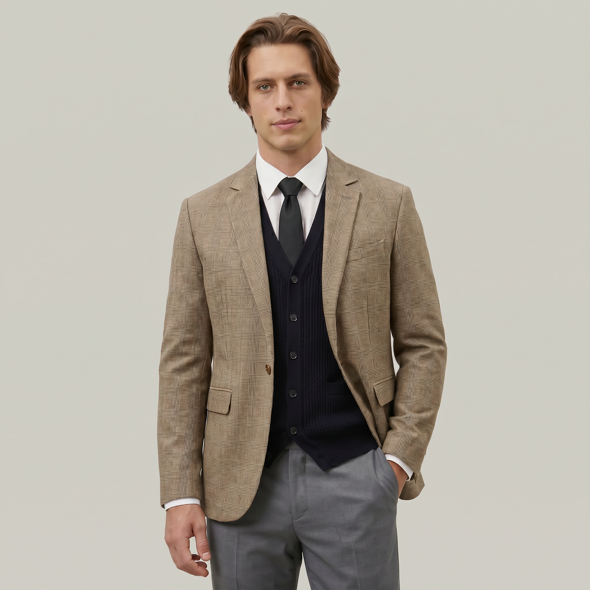 Men’s Wool Tweed Blazer - Single Button Tailored Fit