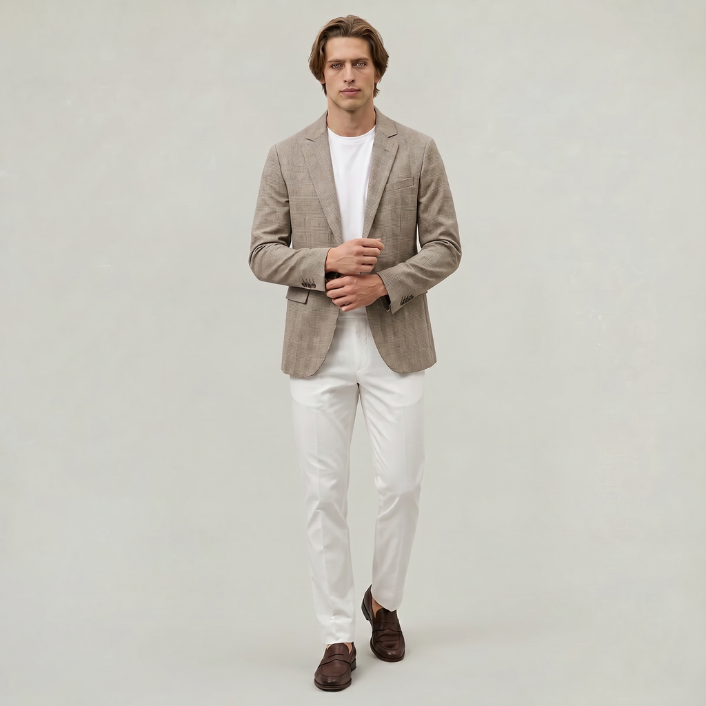 Men’s Wool Tweed Blazer - Single Button Tailored Fit