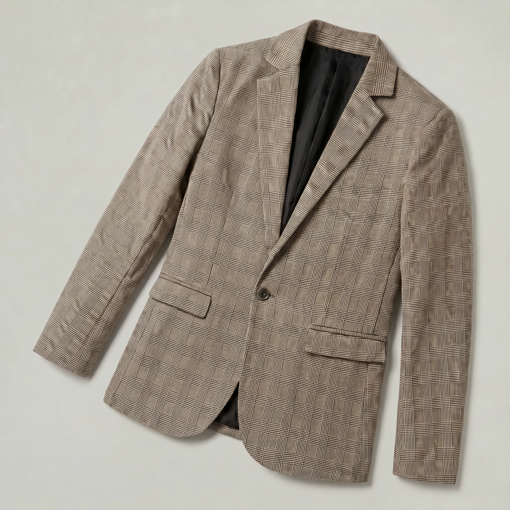 Men’s Wool Tweed Blazer - Single Button Tailored Fit