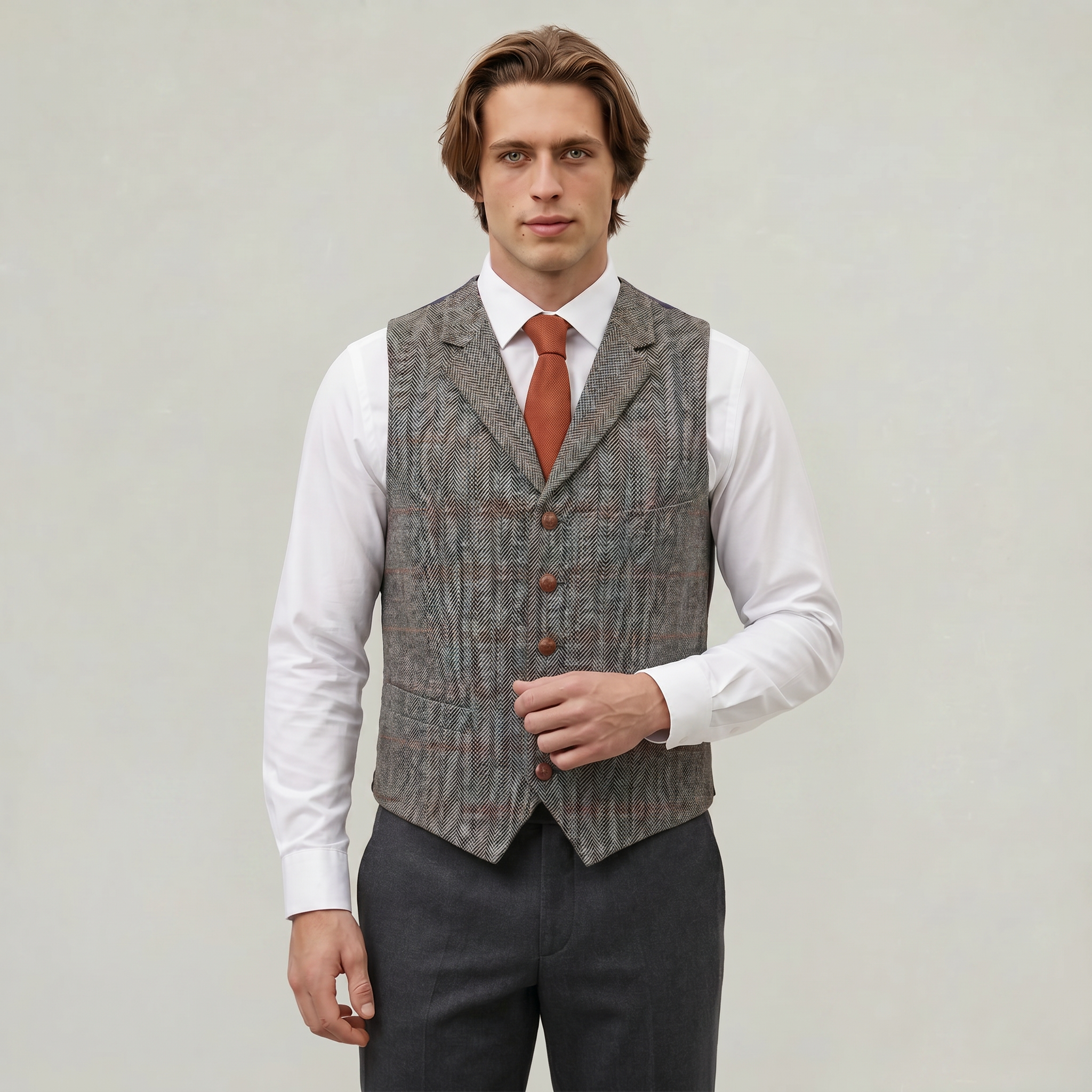Men’s Tweed Vest - Fitted Waistcoat Wool Fit