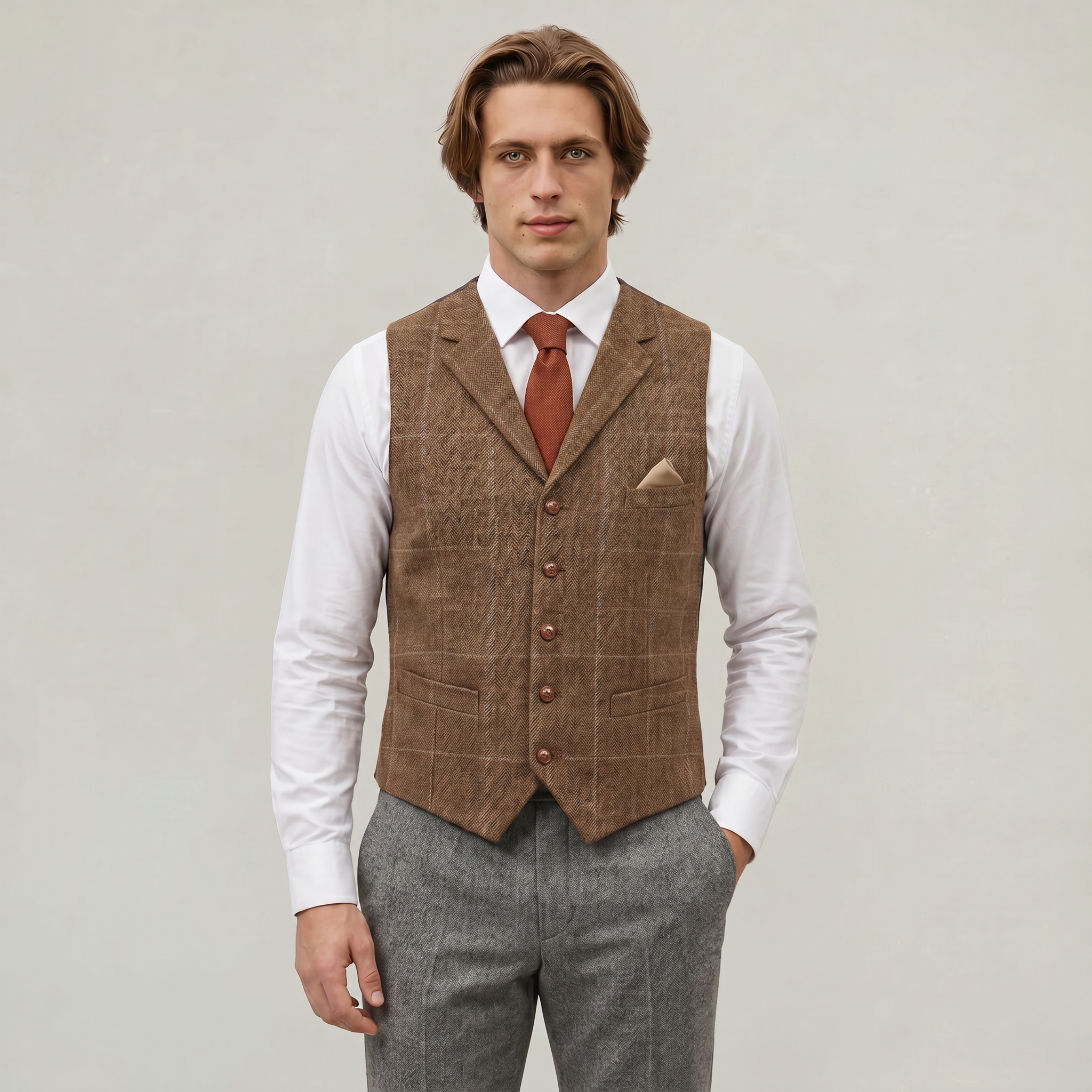 Men’s Tweed Vest - Fitted Waistcoat Wool Fit