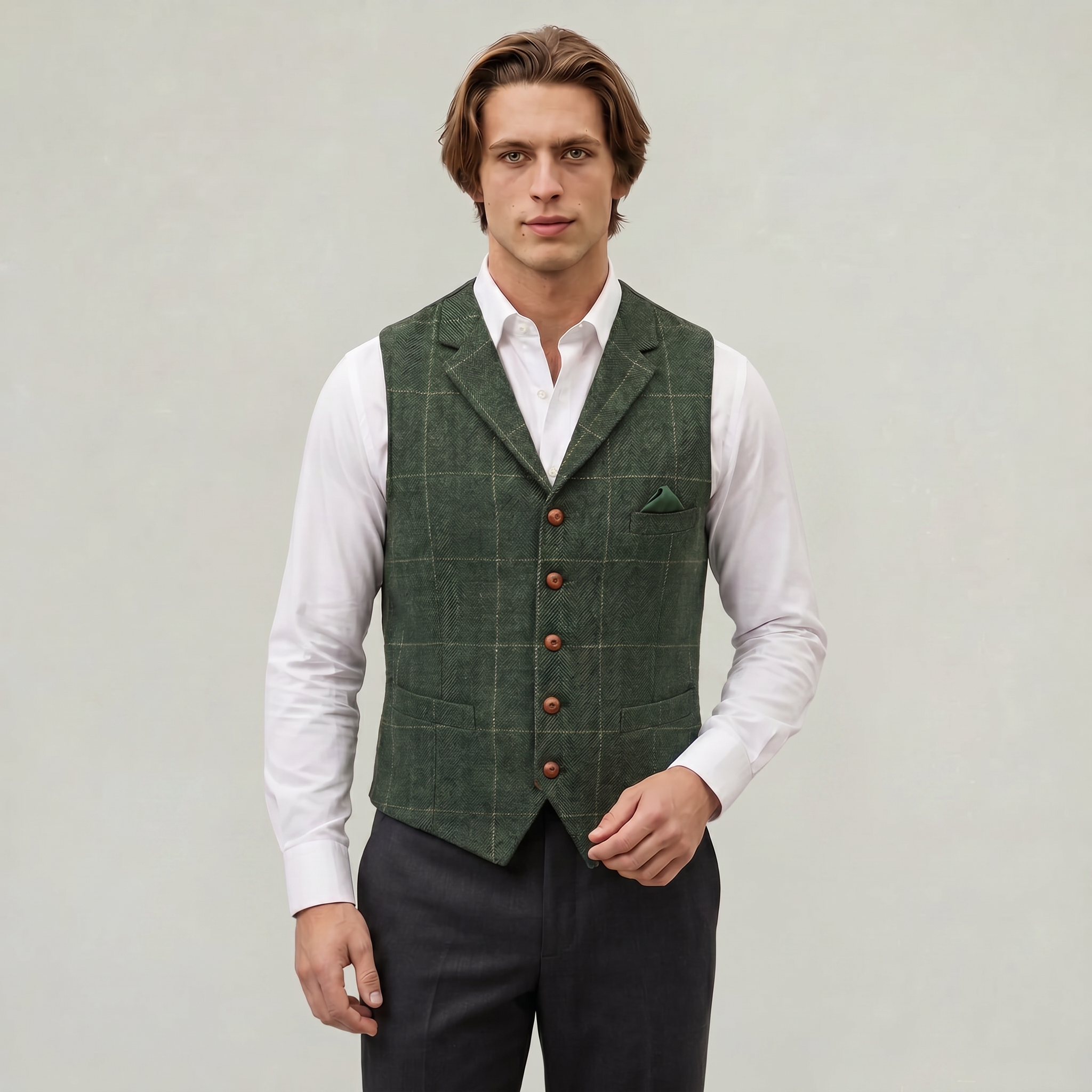 Men’s Tweed Vest - Fitted Waistcoat Wool Fit