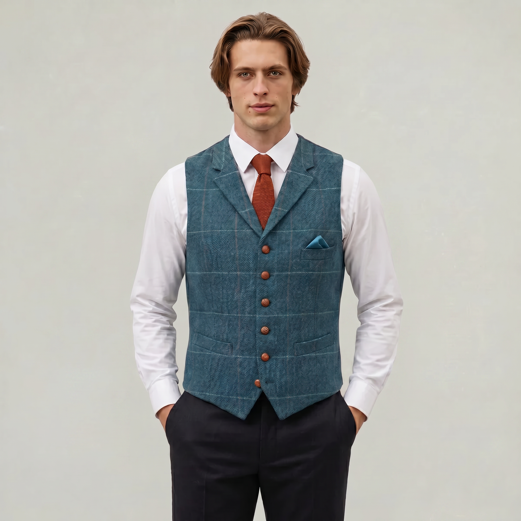 Men’s Tweed Vest - Fitted Waistcoat Wool Fit