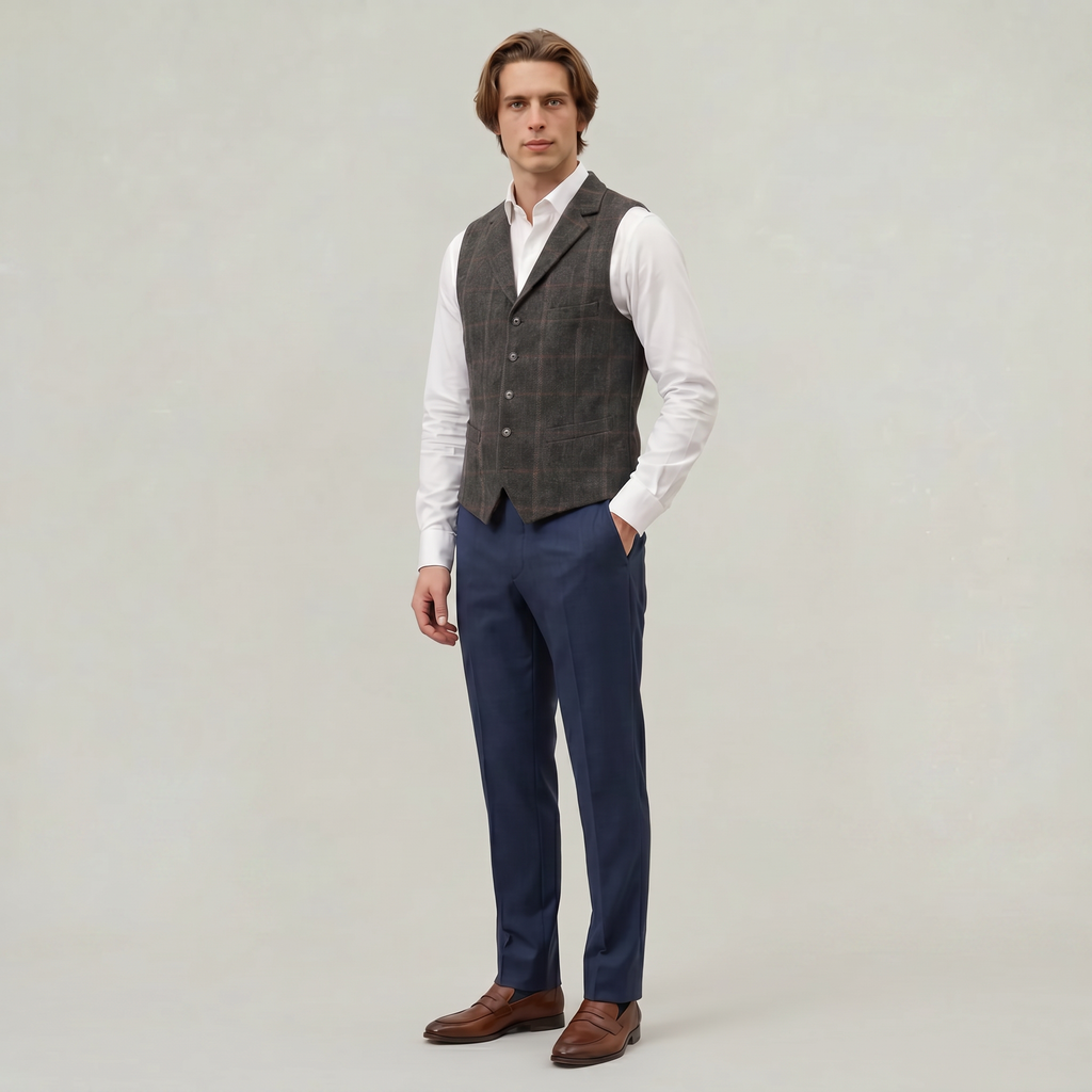 Men’s Tweed Vest - Fitted Waistcoat Wool Fit