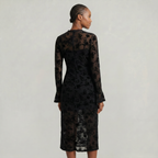 Women’s Black Lace Midi Dress - Long Sleeve Fitted Fit