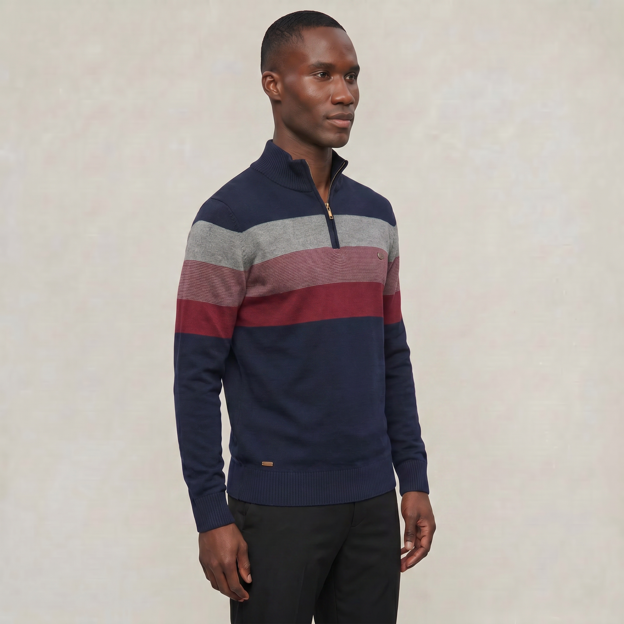 Men's Quarter Zip Sweater - High Neck Color Block Knit Pullover Smart Casual Winter