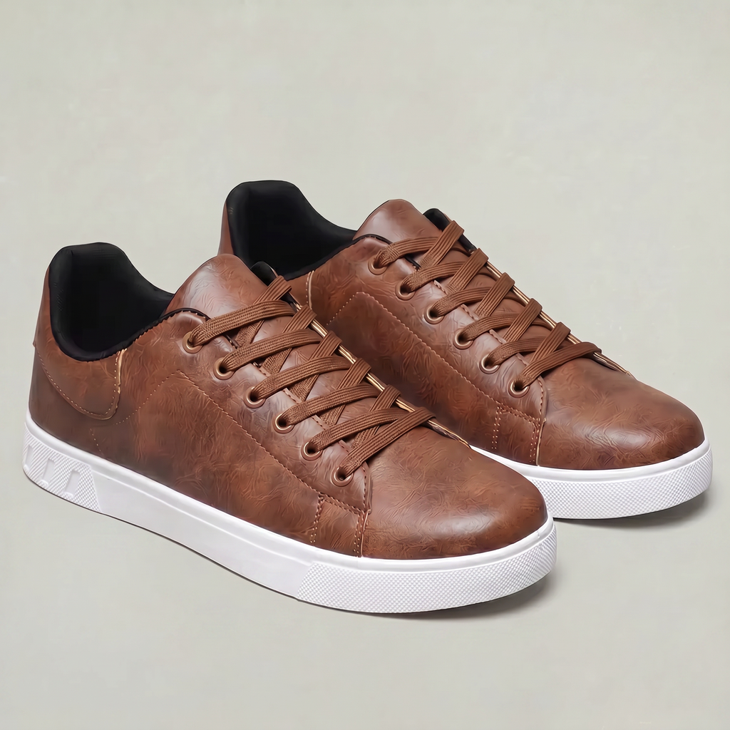 Men’s Casual Leather Sneakers - Lace Up Everyday Shoes