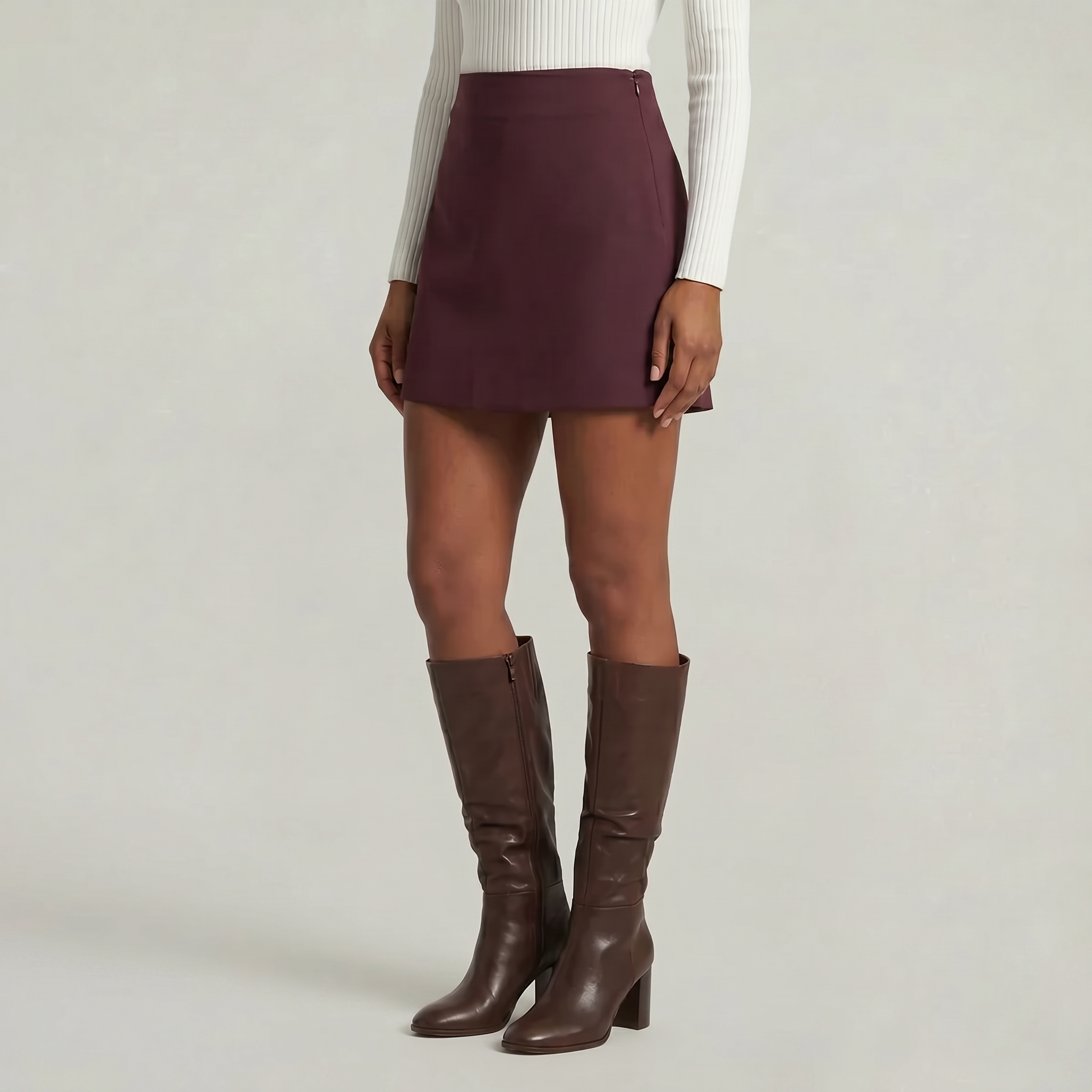 Women’s Solid Skort - High Waist Side Zipper Mini Shorts Skirt