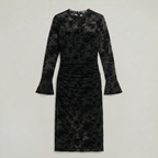 Women’s Black Lace Midi Dress - Long Sleeve Fitted Fit