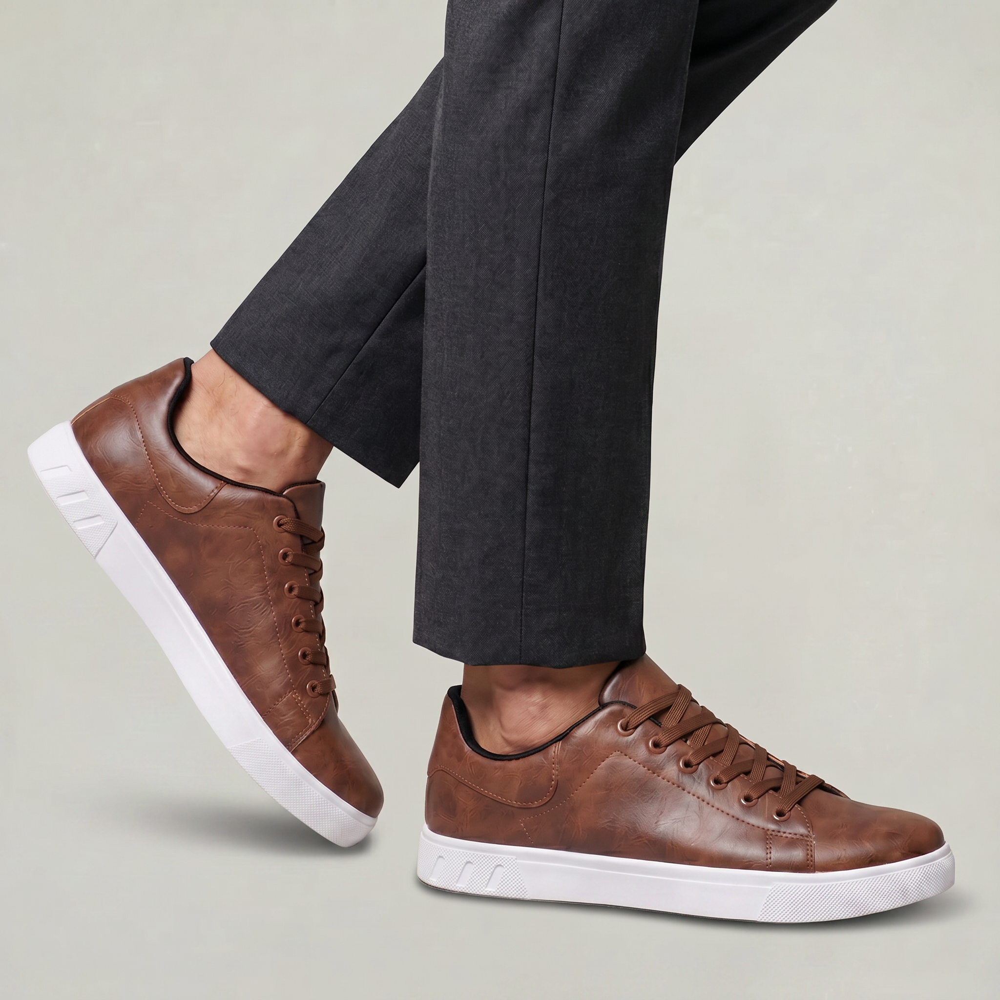 Men’s Casual Leather Sneakers - Lace Up Everyday Shoes