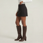 Women’s Solid Skort - High Waist Side Zipper Mini Shorts Skirt