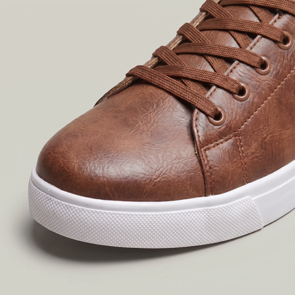 Men’s Casual Leather Sneakers - Lace Up Everyday Shoes