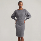 Women’s Knit Sweater Dress - Lantern Sleeve Waist Cinched Fit