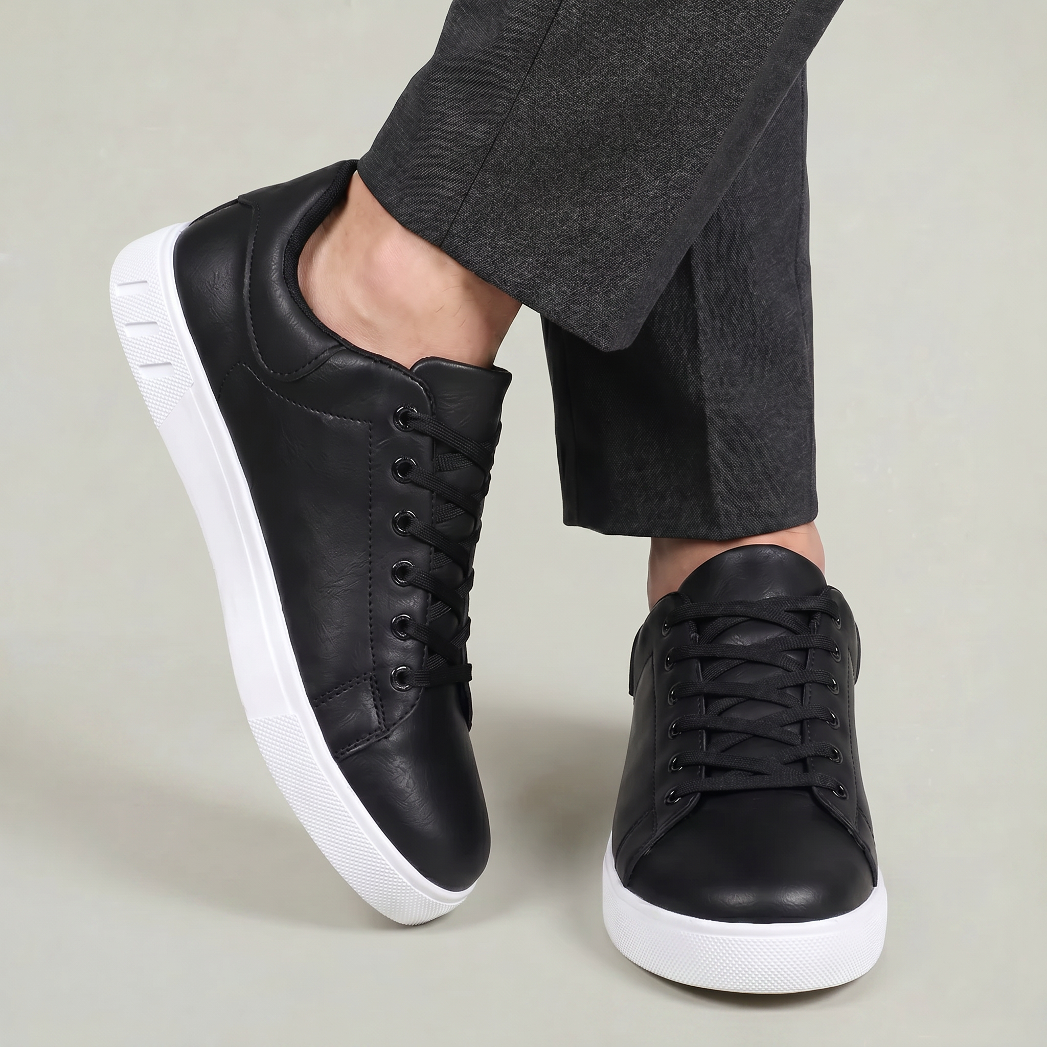 Men’s Casual Leather Sneakers - Lace Up Everyday Shoes