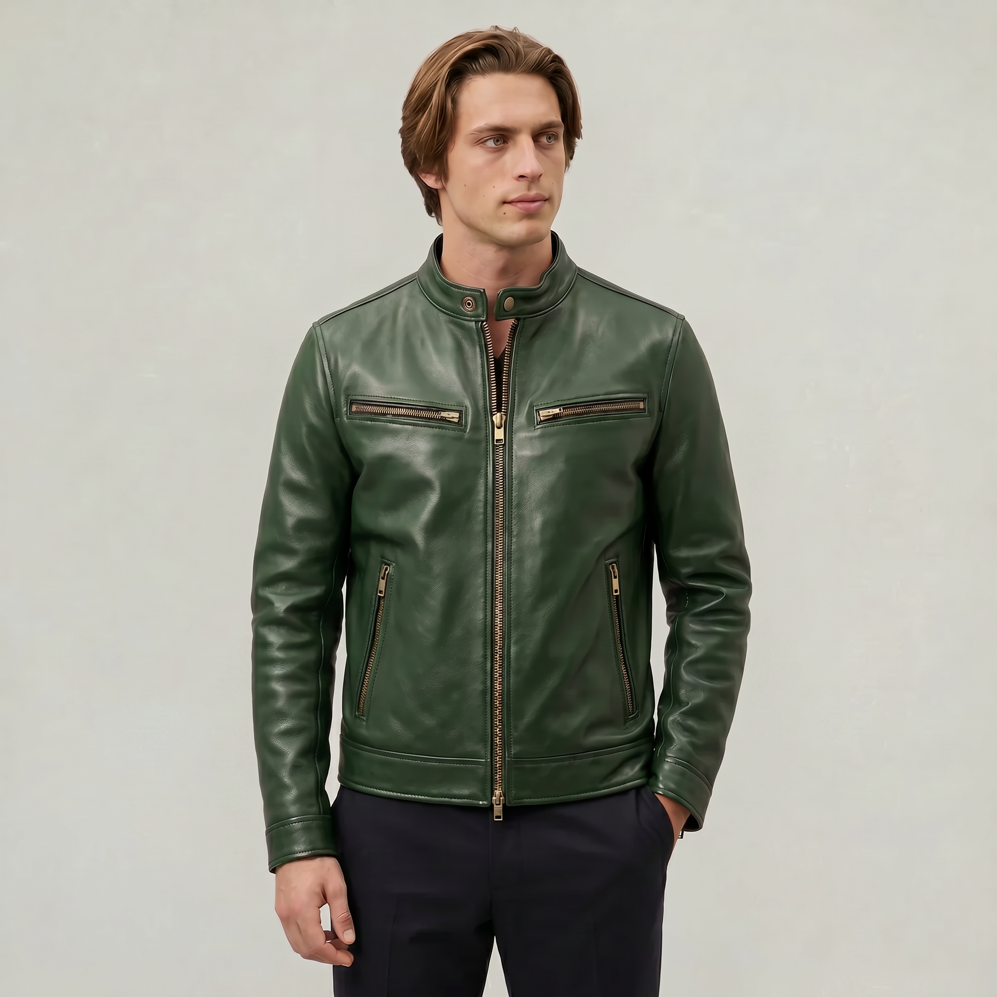Men's Faux Leather Biker Jacket - Slim Fit Moto Racer Zip Up Jacket