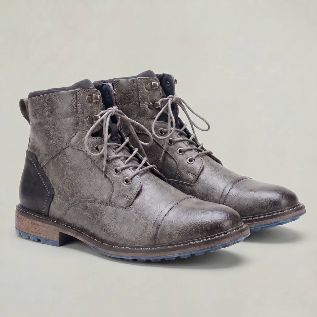 Men’s Rugged Lace Up Ankle Boots - Casual Leather Boots