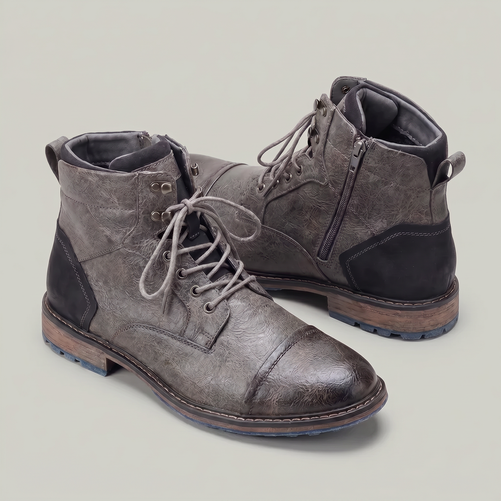 Men’s Rugged Lace Up Ankle Boots - Casual Leather Boots
