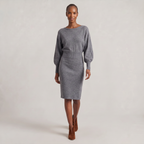Women’s Knit Sweater Dress - Lantern Sleeve Waist Cinched Fit
