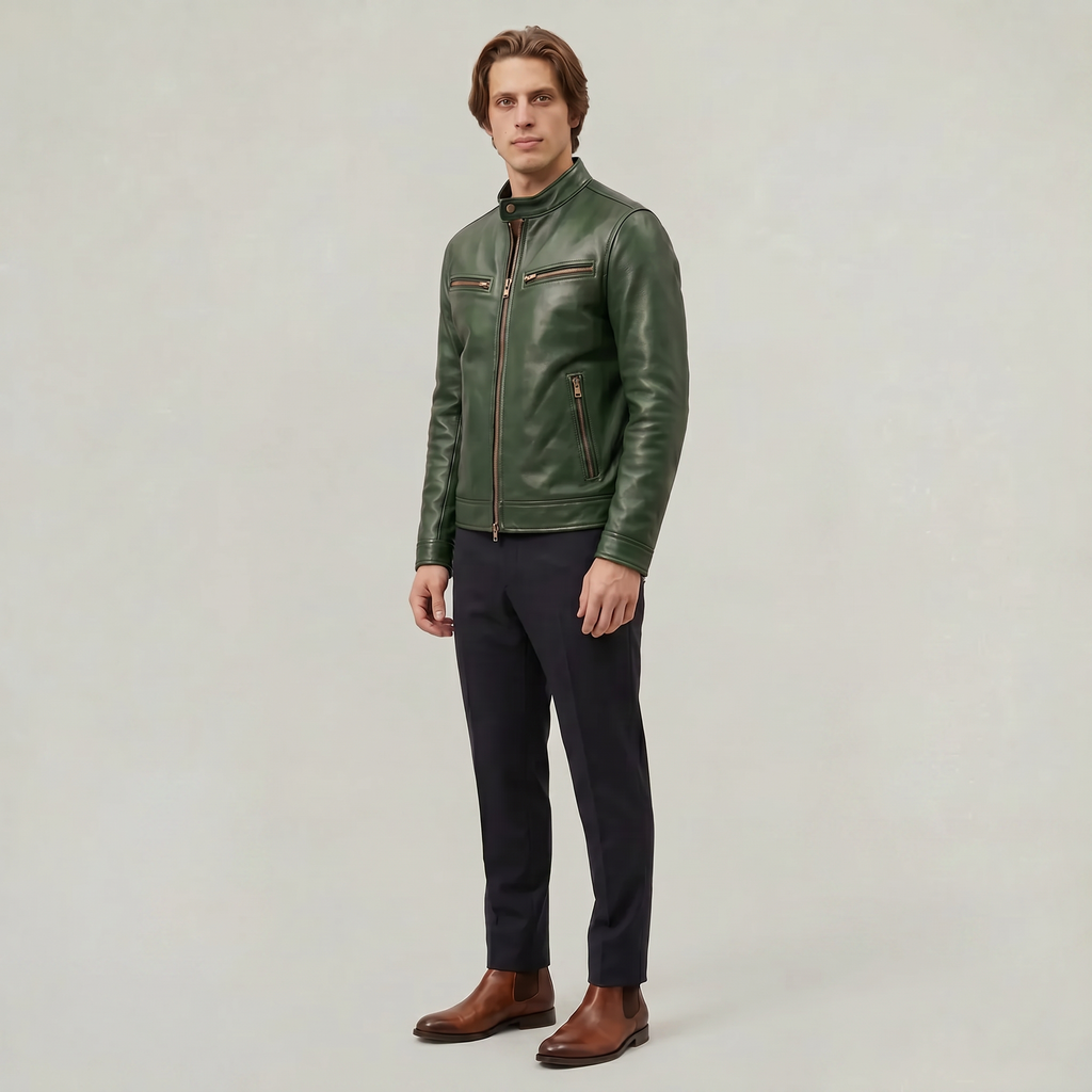 Men's Faux Leather Biker Jacket - Slim Fit Moto Racer Zip Up Jacket