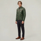 Men's Faux Leather Biker Jacket - Slim Fit Moto Racer Zip Up Jacket