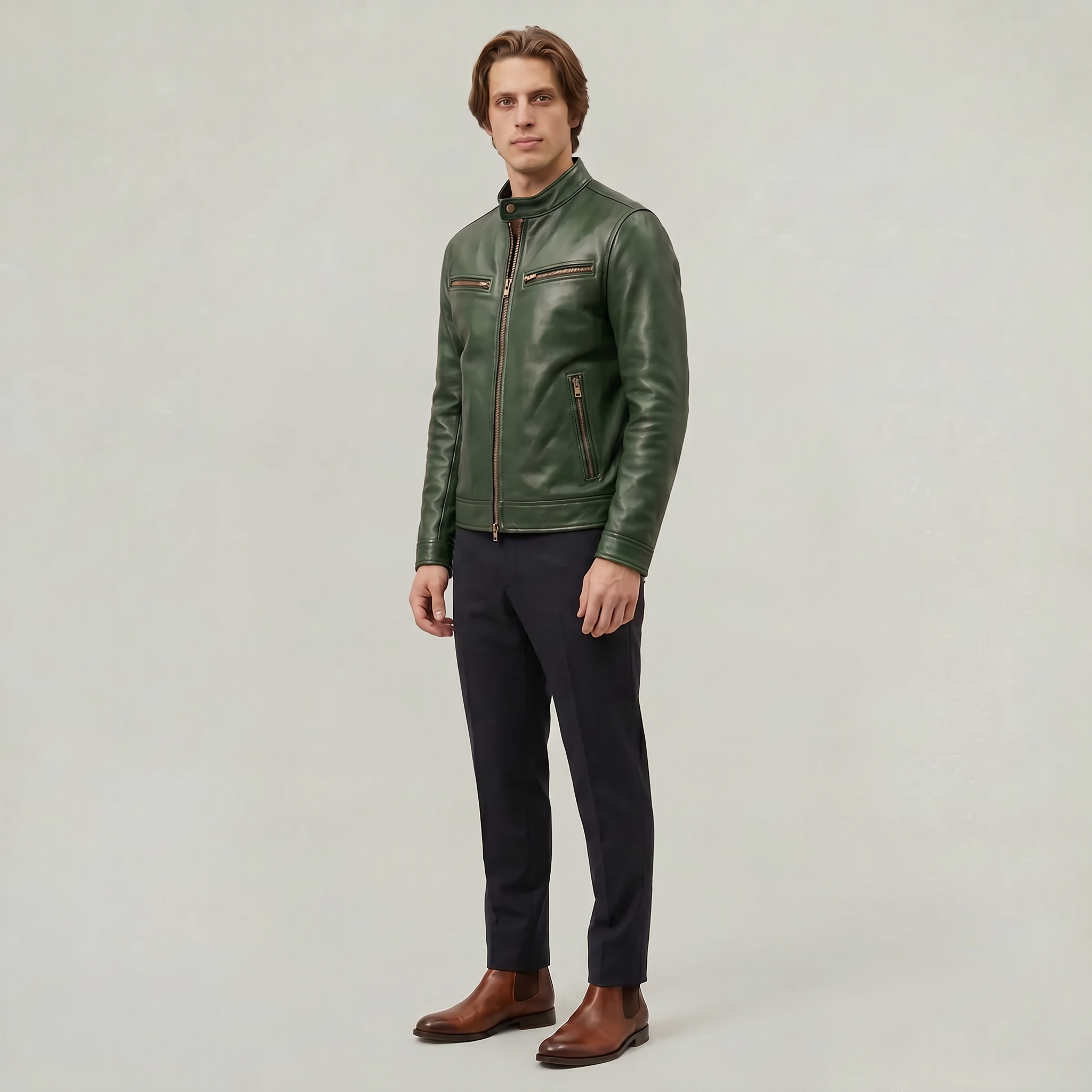 Men's Faux Leather Biker Jacket - Slim Fit Moto Racer Zip Up Jacket